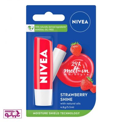 بالم مرطوب کننده لب نیوا توت فرنگی با شاین و ۲۴ساعت مرطوب کنندگی | Nivea 24h Melt-in strawberry shine /with natural oils Nivea 24h Melt-in Lip Balm